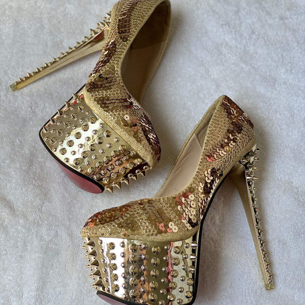 Women’s Sexy 6.5 DANCING STRIPPER HEELS inch gold high heels size 40 - Picture 8 of 8